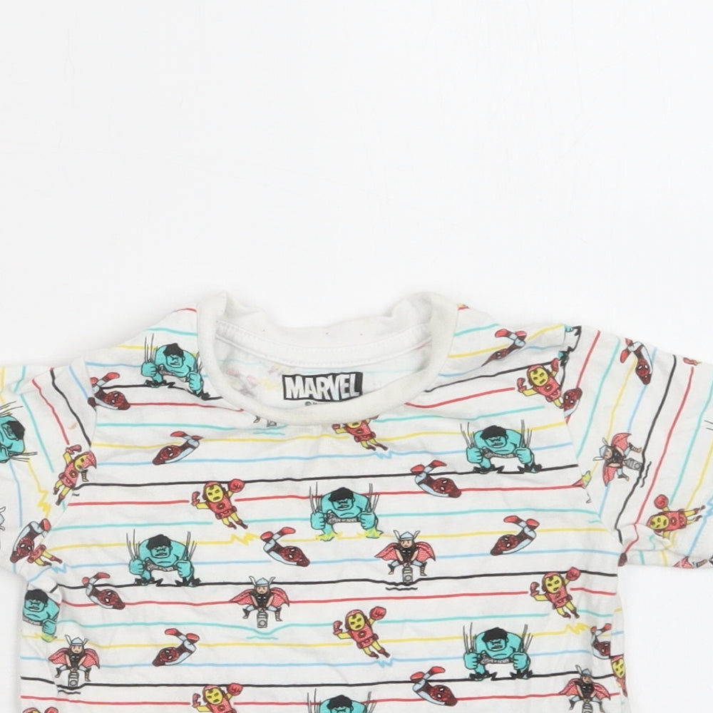 Primark Baby White Striped Cotton Basic T-Shirt Size 12-18 Months Crew Neck  - Marvel