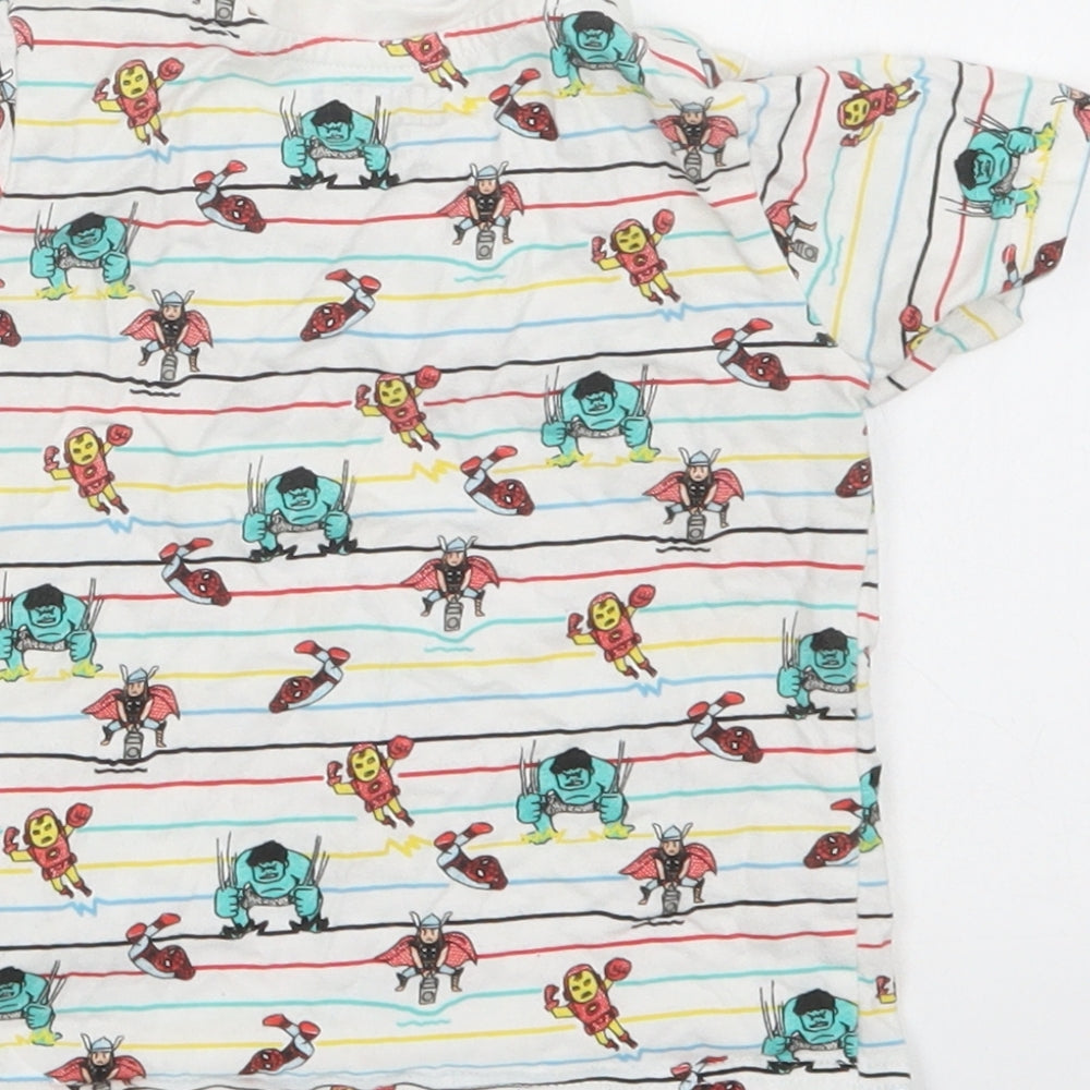 Primark Baby White Striped Cotton Basic T-Shirt Size 12-18 Months Crew Neck  - Marvel