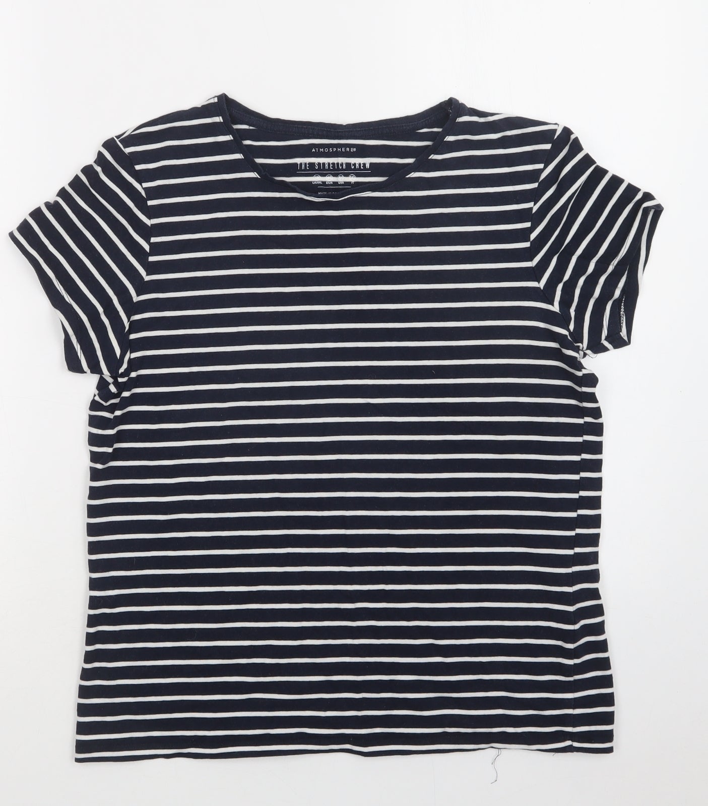 Primark Womens Blue Striped Cotton Basic T-Shirt Size 18 Crew Neck