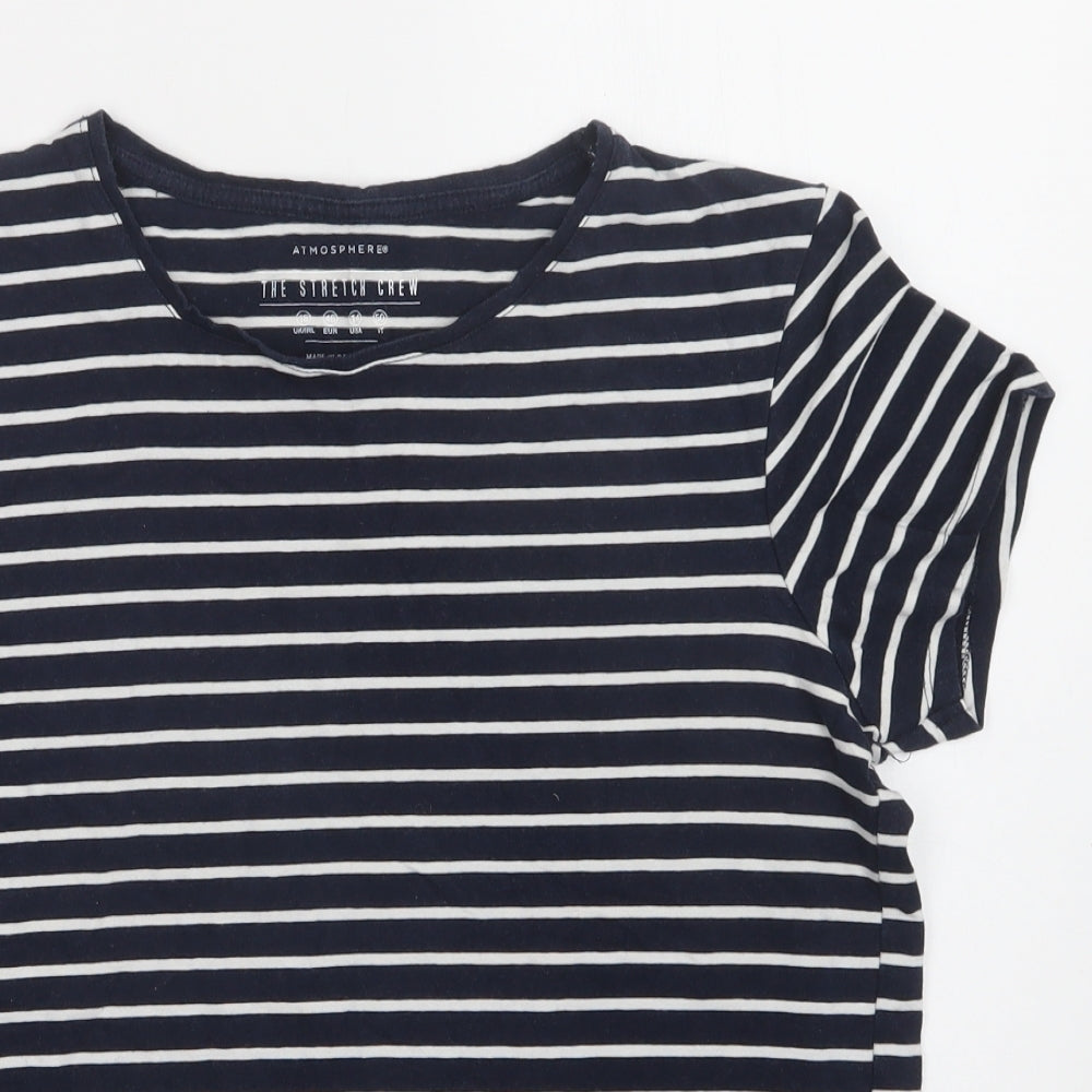 Primark Womens Blue Striped Cotton Basic T-Shirt Size 18 Crew Neck