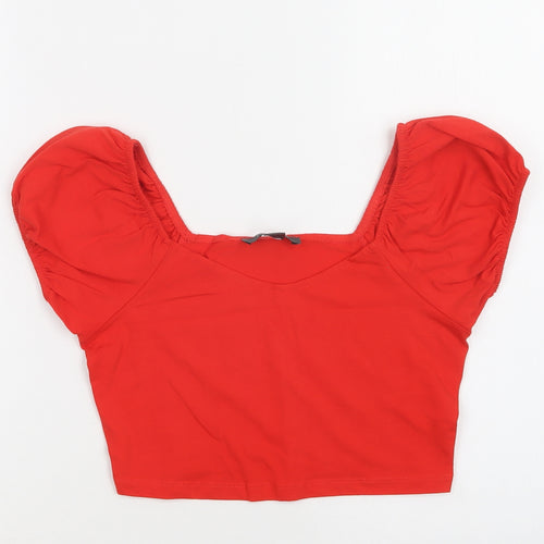 Primark Womens Red  Cotton Cropped Blouse Size S Round Neck