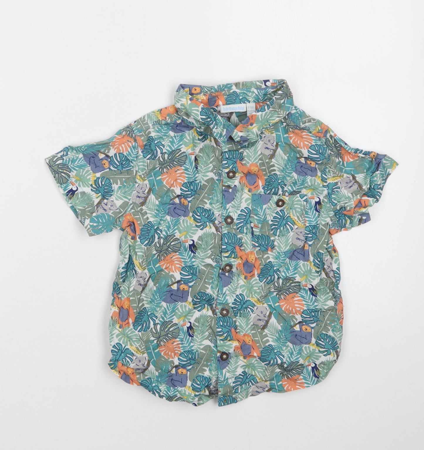 JoJo Maman Bébé Boys Multicoloured Floral Cotton Basic Button-Up Size 4-5 Years Collared Button