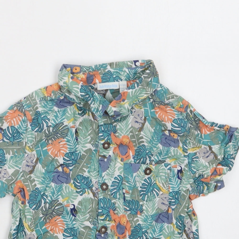JoJo Maman Bébé Boys Multicoloured Floral Cotton Basic Button-Up Size 4-5 Years Collared Button