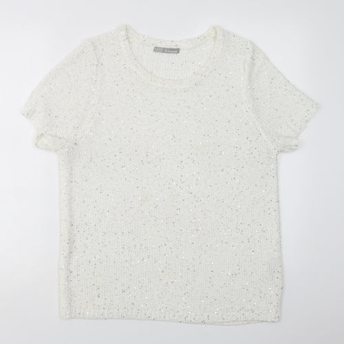 M&S Womens White Crew Neck  Polyester Pullover Jumper Size 8