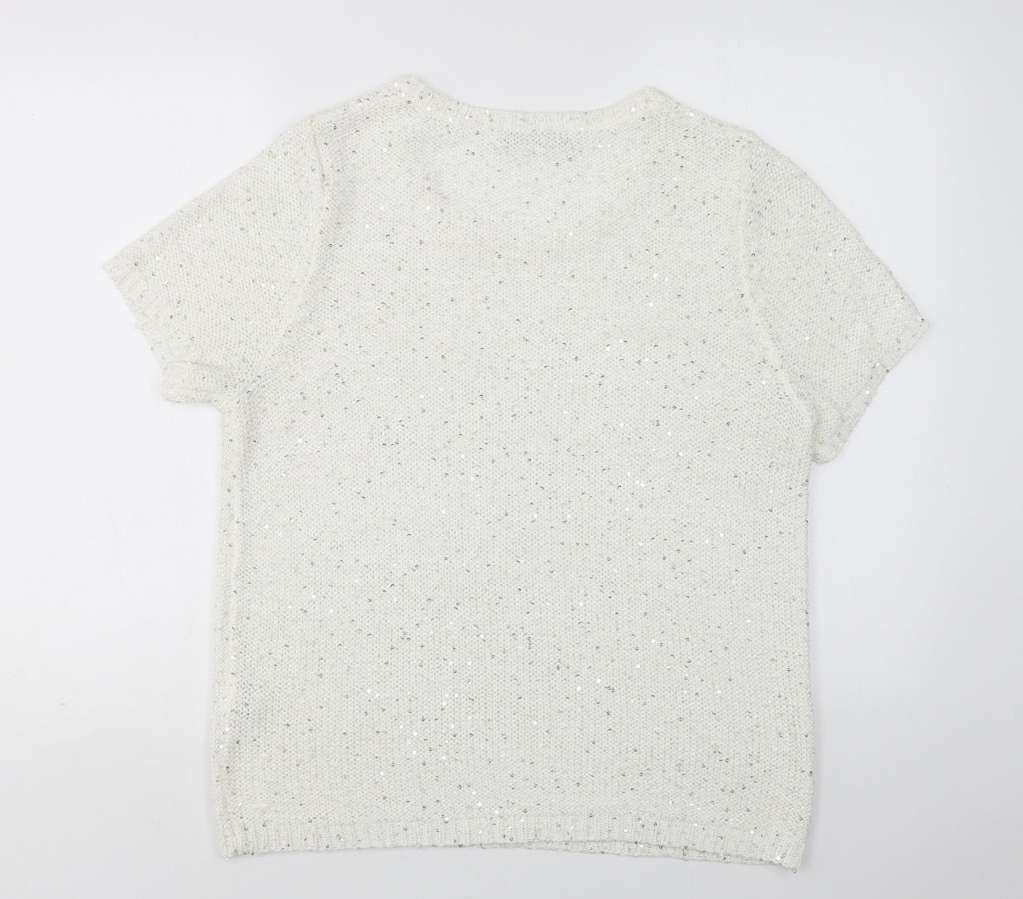 M&S Womens White Crew Neck  Polyester Pullover Jumper Size 8