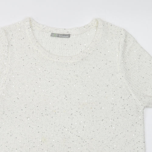 M&S Womens White Crew Neck  Polyester Pullover Jumper Size 8