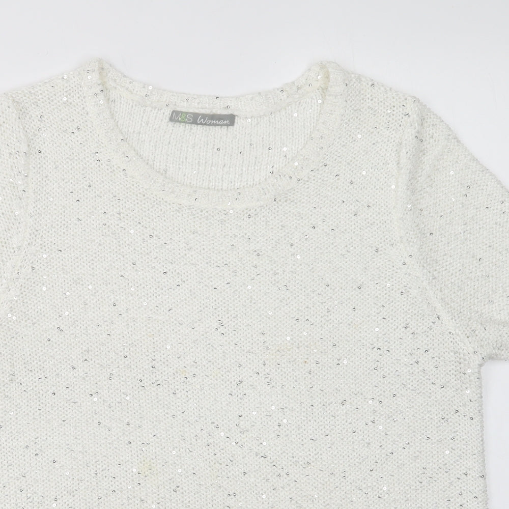 M&S Womens White Crew Neck  Polyester Pullover Jumper Size 8