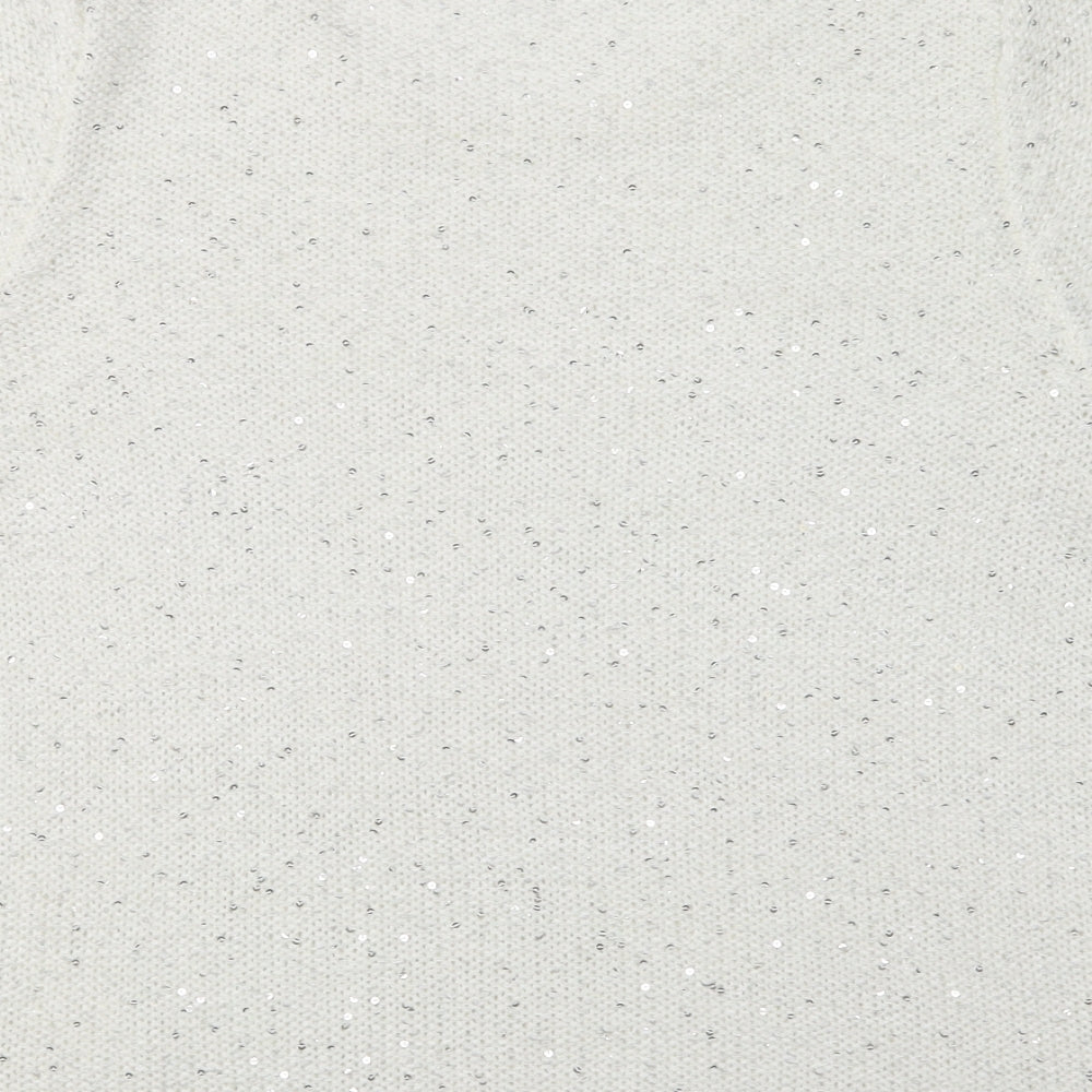 M&S Womens White Crew Neck  Polyester Pullover Jumper Size 8