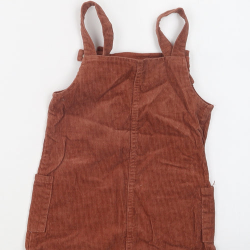 Primark Girls Brown  Cotton Pinafore/Dungaree Dress  Size 2 Years  Square Neck Snap