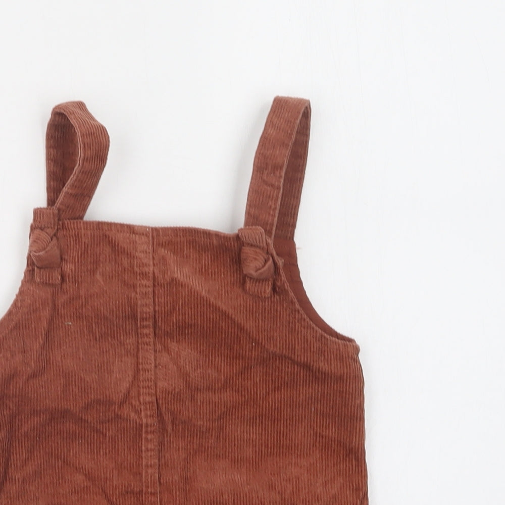 Primark Girls Brown  Cotton Pinafore/Dungaree Dress  Size 2 Years  Square Neck Snap