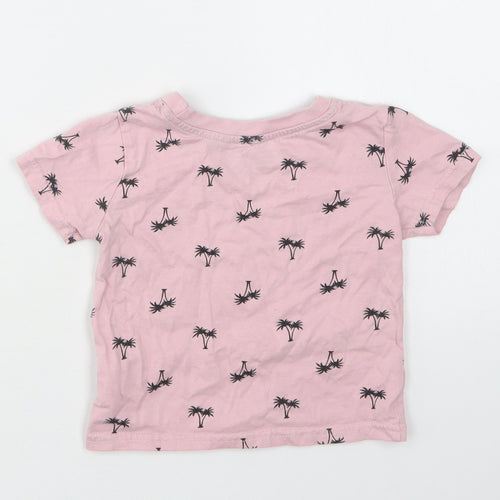 Primark Baby Pink Geometric Cotton Basic T-Shirt Size 9-12 Months Crew Neck  - Palm Tree Print