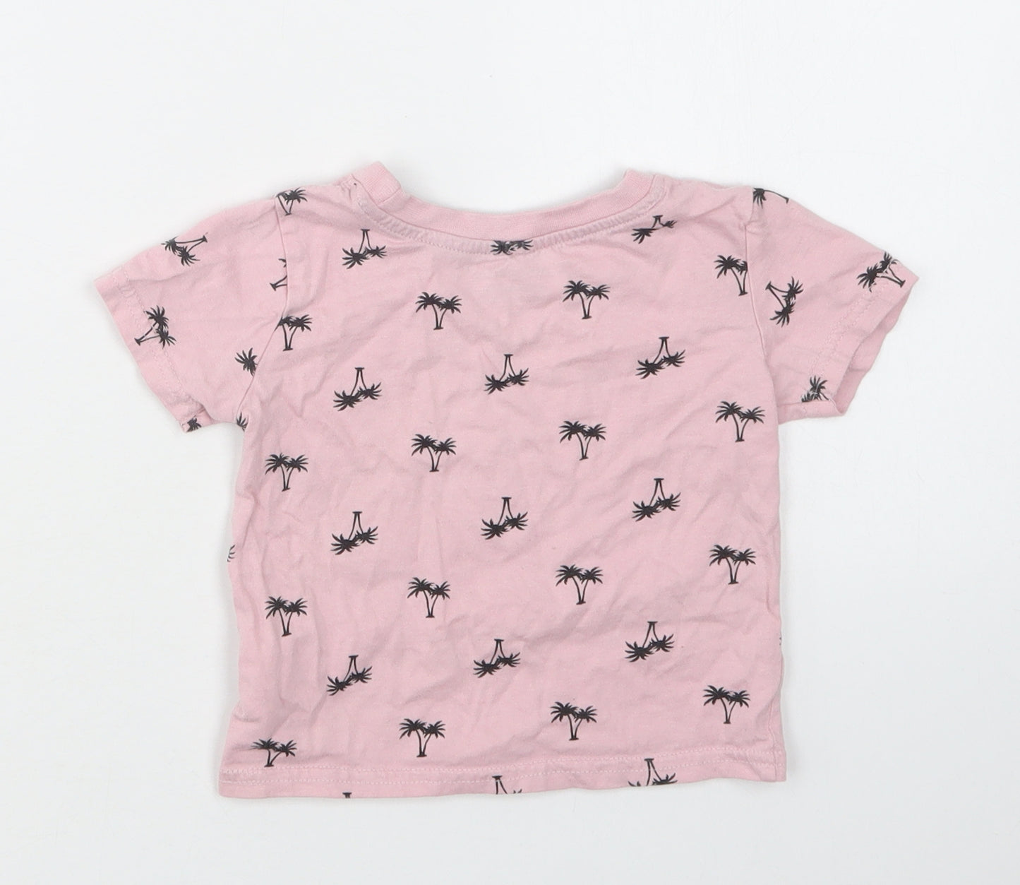 Primark Baby Pink Geometric Cotton Basic T-Shirt Size 9-12 Months Crew Neck  - Palm Tree Print
