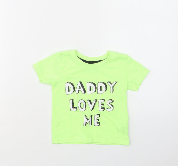 Primarkj Baby Green Polyester Basic T-Shirt Size 9-12 Months Crew Neck