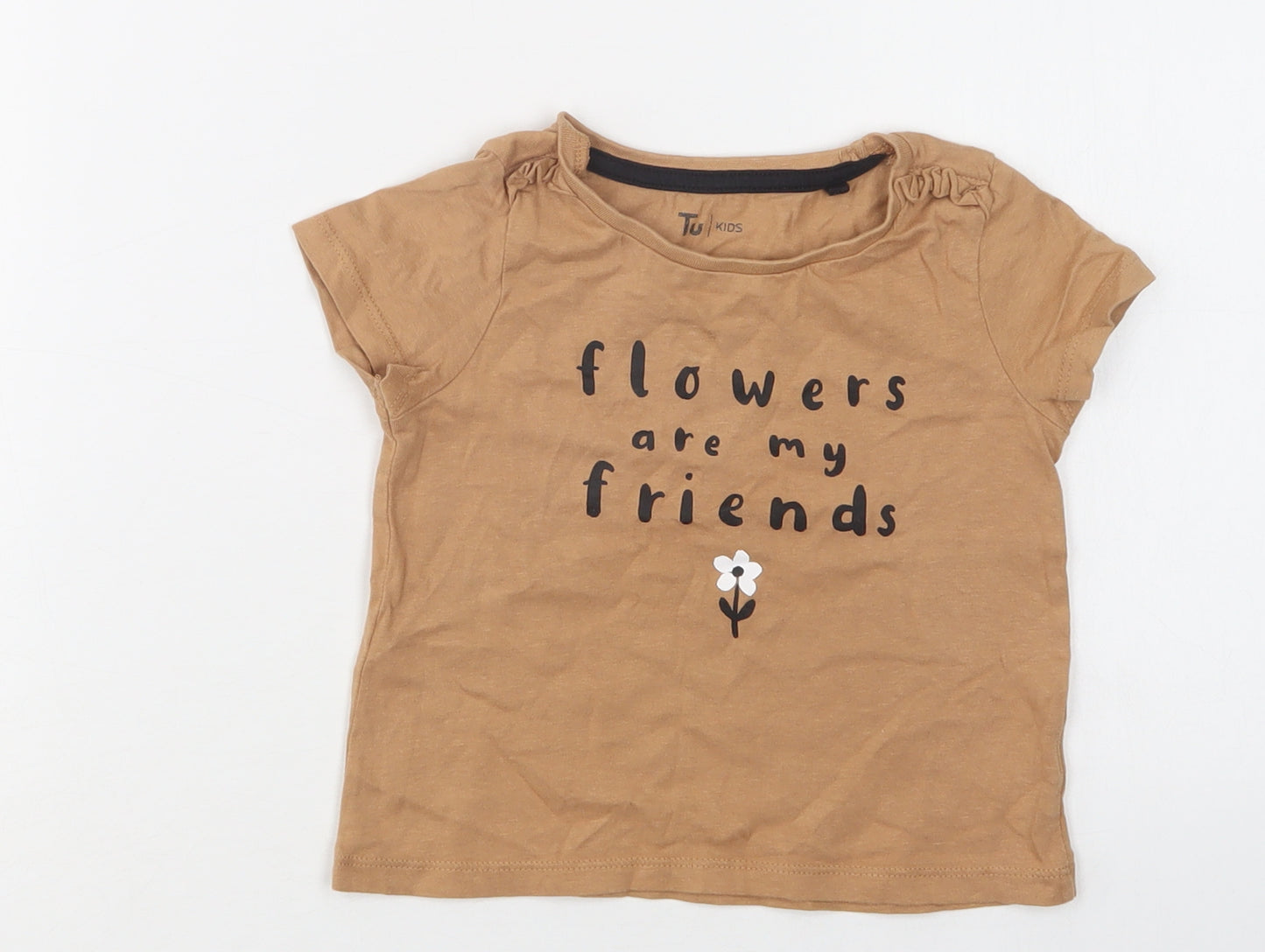 TU Baby Beige  Cotton Basic T-Shirt Size 18-24 Months Crew Neck