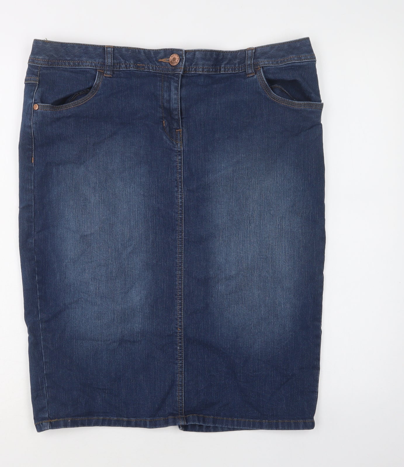 George Womens Blue  Cotton Straight & Pencil Skirt Size 14   Button