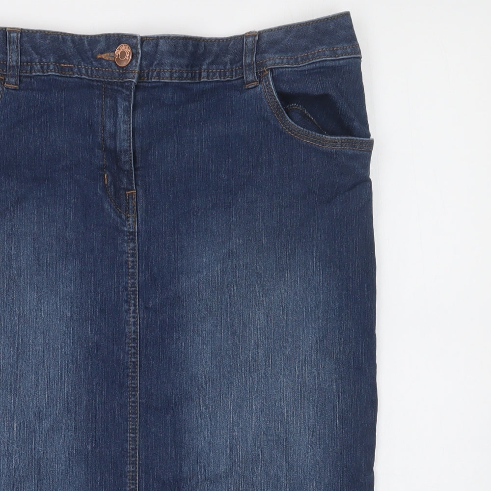 George Womens Blue  Cotton Straight & Pencil Skirt Size 14   Button