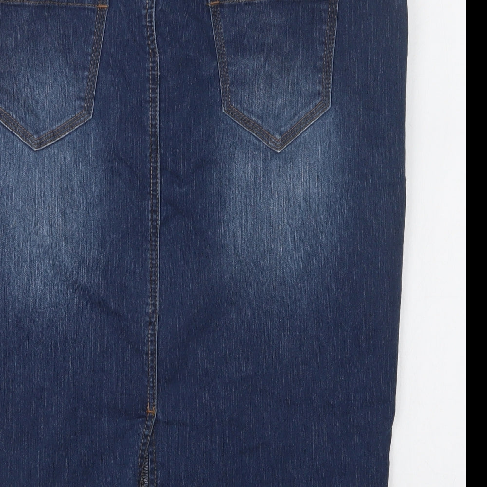 George Womens Blue  Cotton Straight & Pencil Skirt Size 14   Button