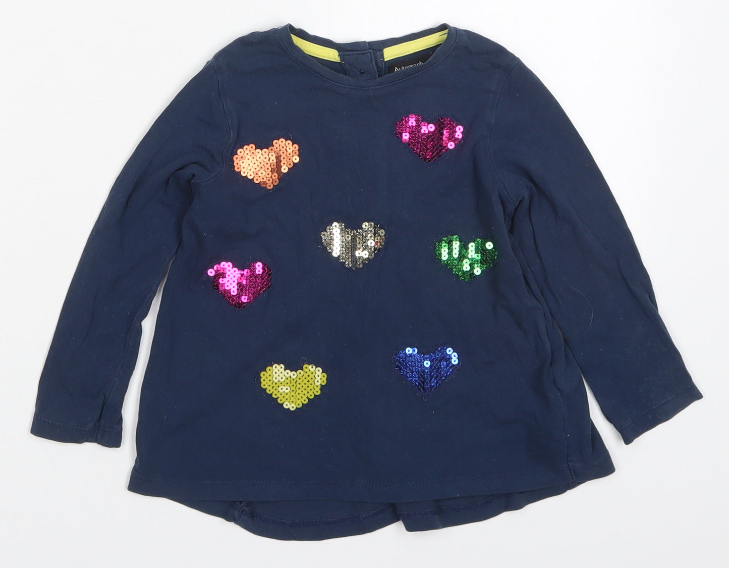 Marks and Spencer Girls Blue  Viscose Basic T-Shirt Size 18-24 Months Round Neck Pullover - Hearts