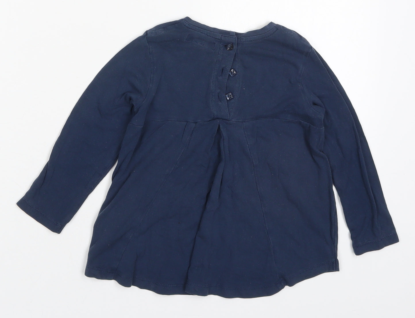 Marks and Spencer Girls Blue  Viscose Basic T-Shirt Size 18-24 Months Round Neck Pullover - Hearts
