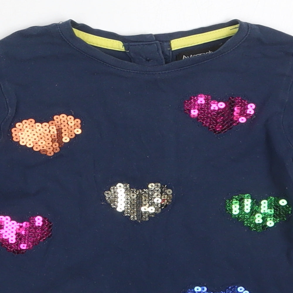 Marks and Spencer Girls Blue  Viscose Basic T-Shirt Size 18-24 Months Round Neck Pullover - Hearts