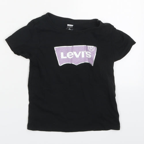 Levi's Girls Black  Cotton Basic T-Shirt Size 6 Years Round Neck Pullover