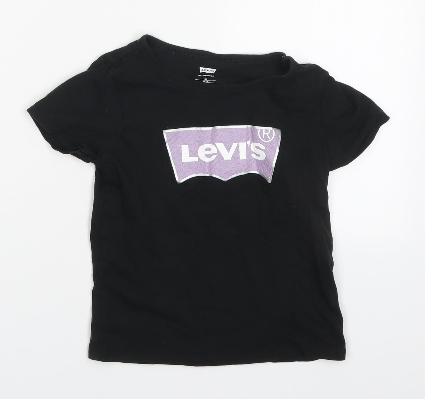 Levi's Girls Black  Cotton Basic T-Shirt Size 6 Years Round Neck Pullover