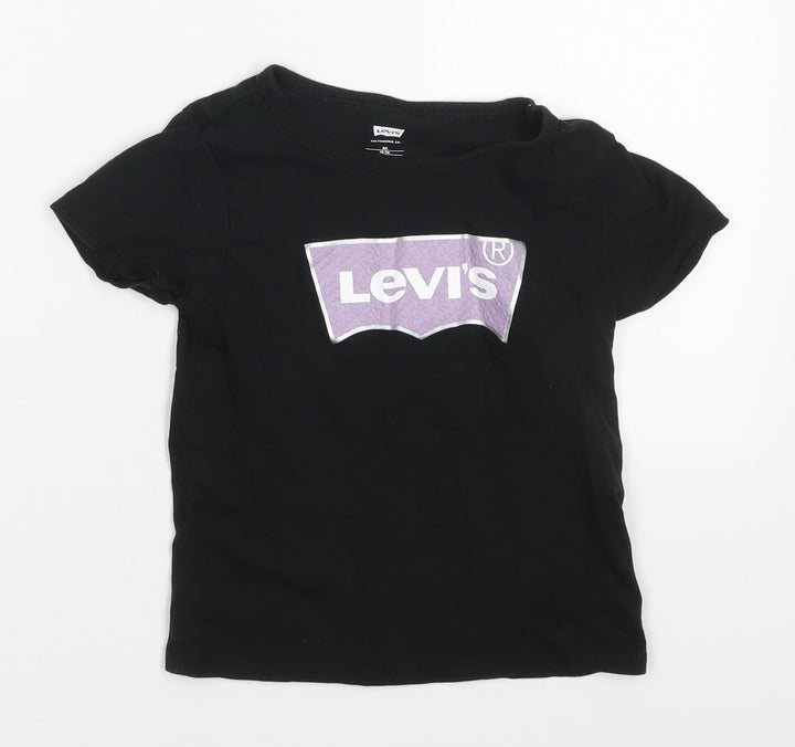 Levi's Girls Black  Cotton Basic T-Shirt Size 6 Years Round Neck Pullover