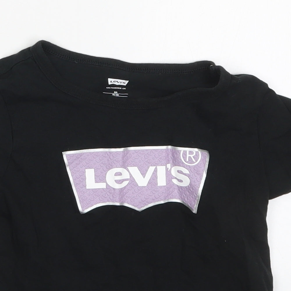 Levi's Girls Black  Cotton Basic T-Shirt Size 6 Years Round Neck Pullover