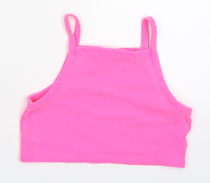 Zara Girls Pink  Cotton Cropped Tank Size 10 Years Square Neck Pullover
