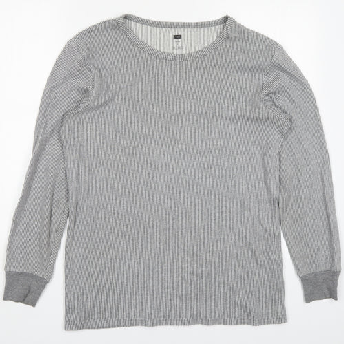 F&F Mens Grey Striped Cotton Pullover Sweatshirt Size L
