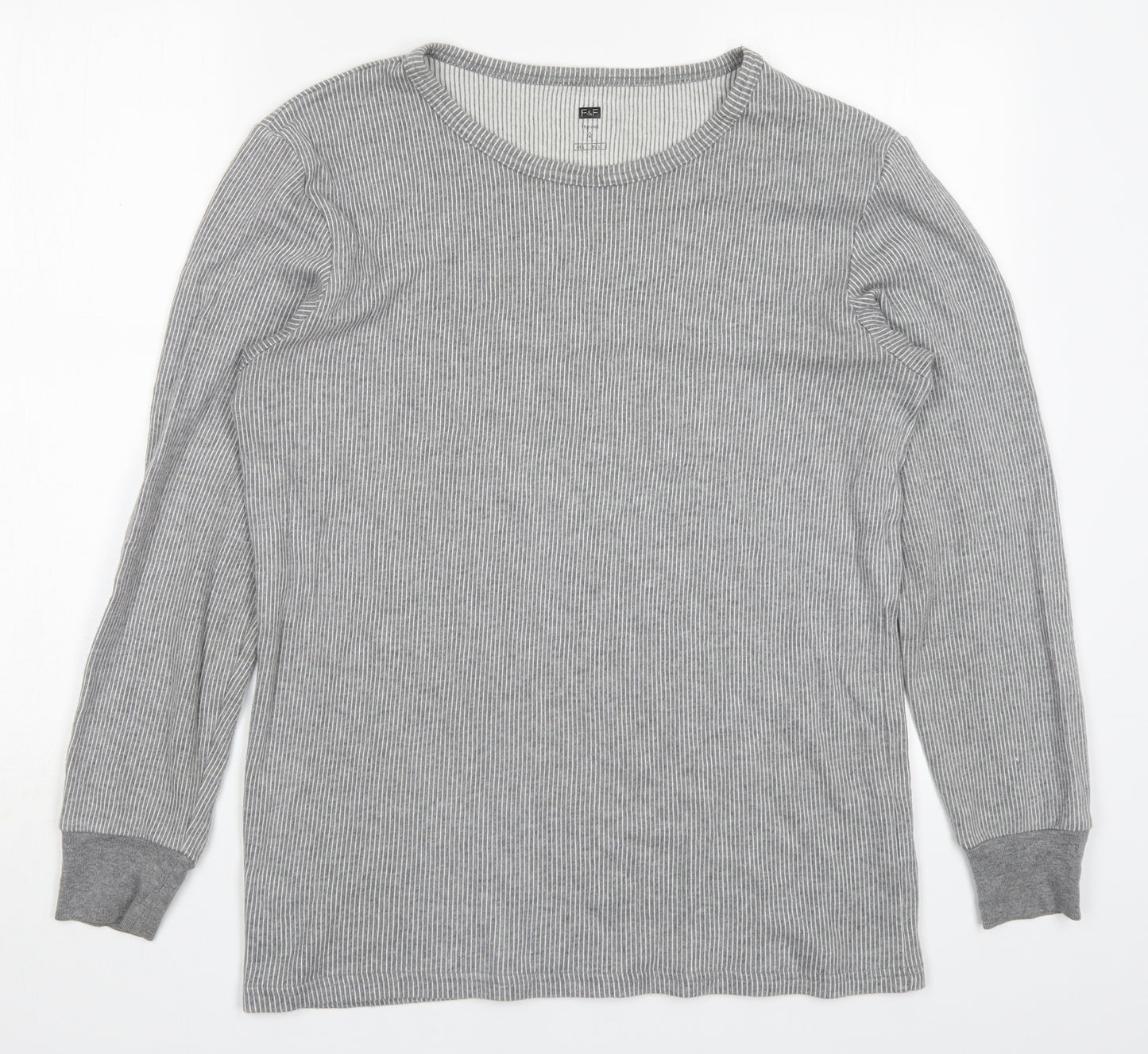 F&F Mens Grey Striped Cotton Pullover Sweatshirt Size L