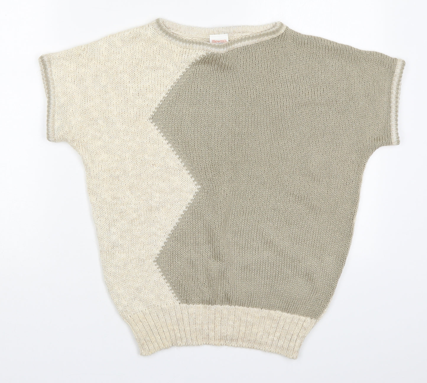 Littlewoods Womens Beige Round Neck  Acrylic Pullover Jumper Size 16   - Colour Block
