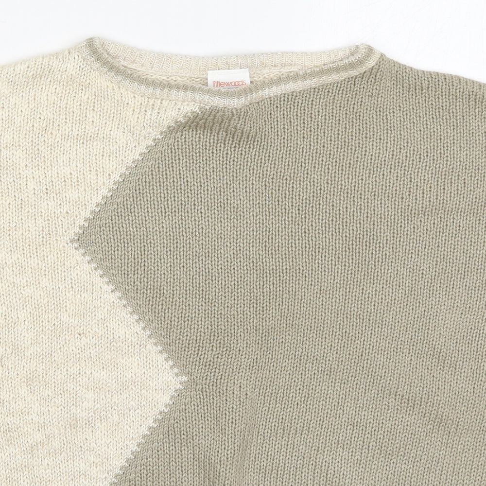 Littlewoods Womens Beige Round Neck  Acrylic Pullover Jumper Size 16   - Colour Block