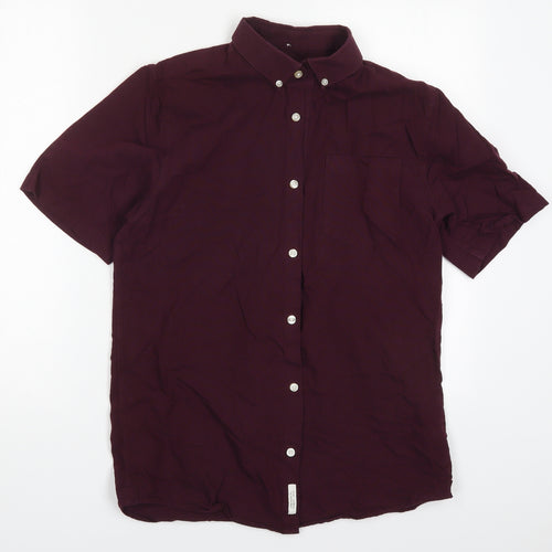 River Island Mens Red  Cotton  Button-Up Size S Collared Button - Burgundy
