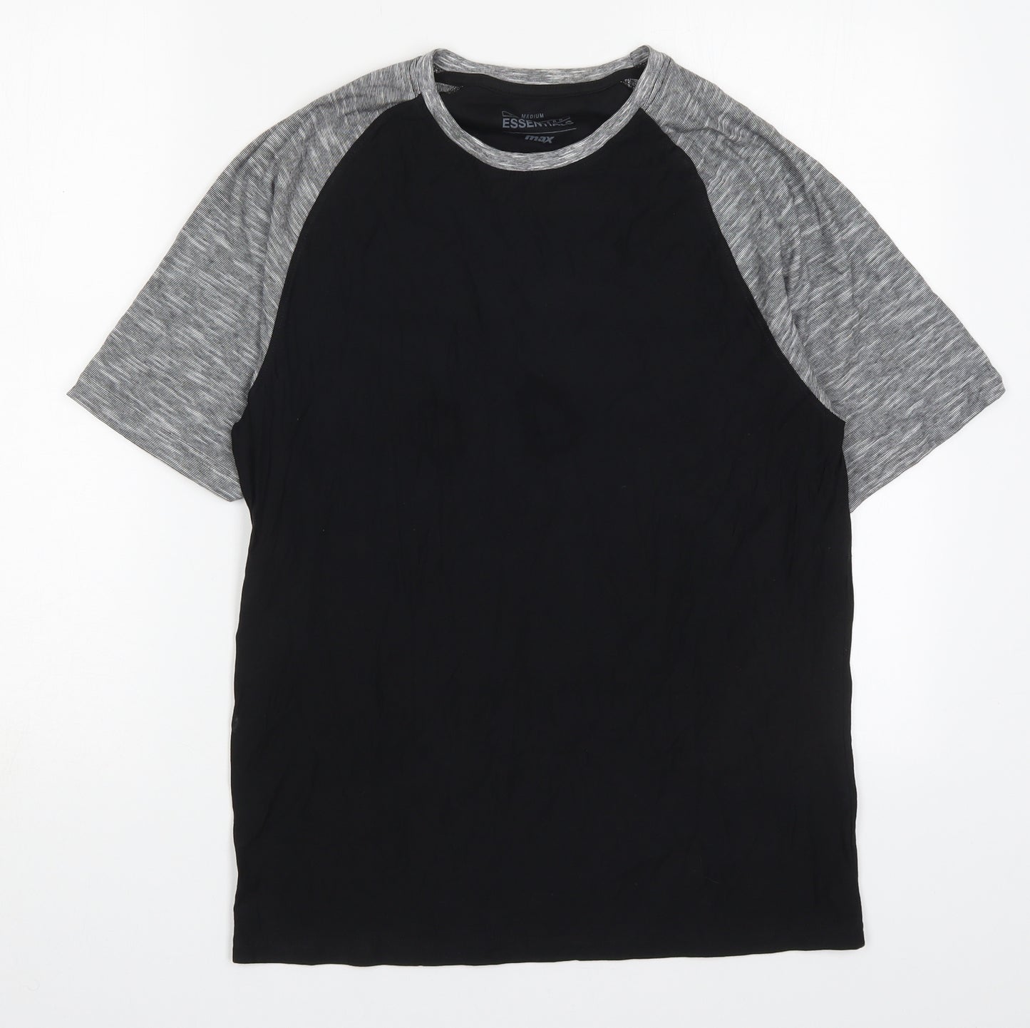 Max Mens Black  Cotton  T-Shirt Size M Crew Neck  - Grey