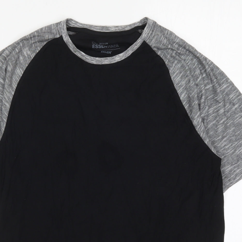 Max Mens Black  Cotton  T-Shirt Size M Crew Neck  - Grey