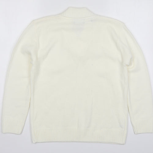 CHIC Womens White Collared  Acrylic Pullover Jumper Size L