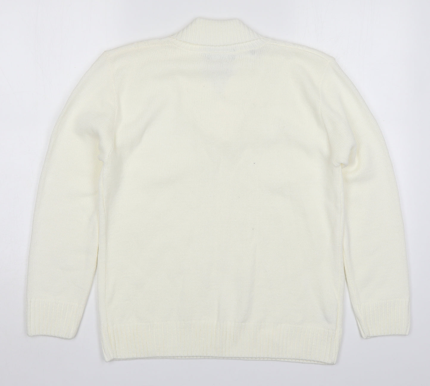 CHIC Womens White Collared  Acrylic Pullover Jumper Size L