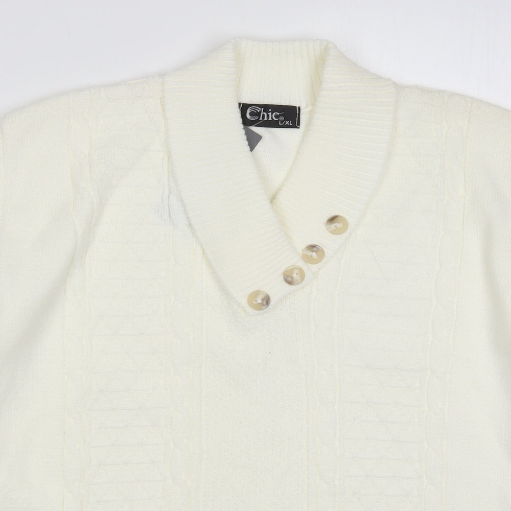CHIC Womens White Collared  Acrylic Pullover Jumper Size L