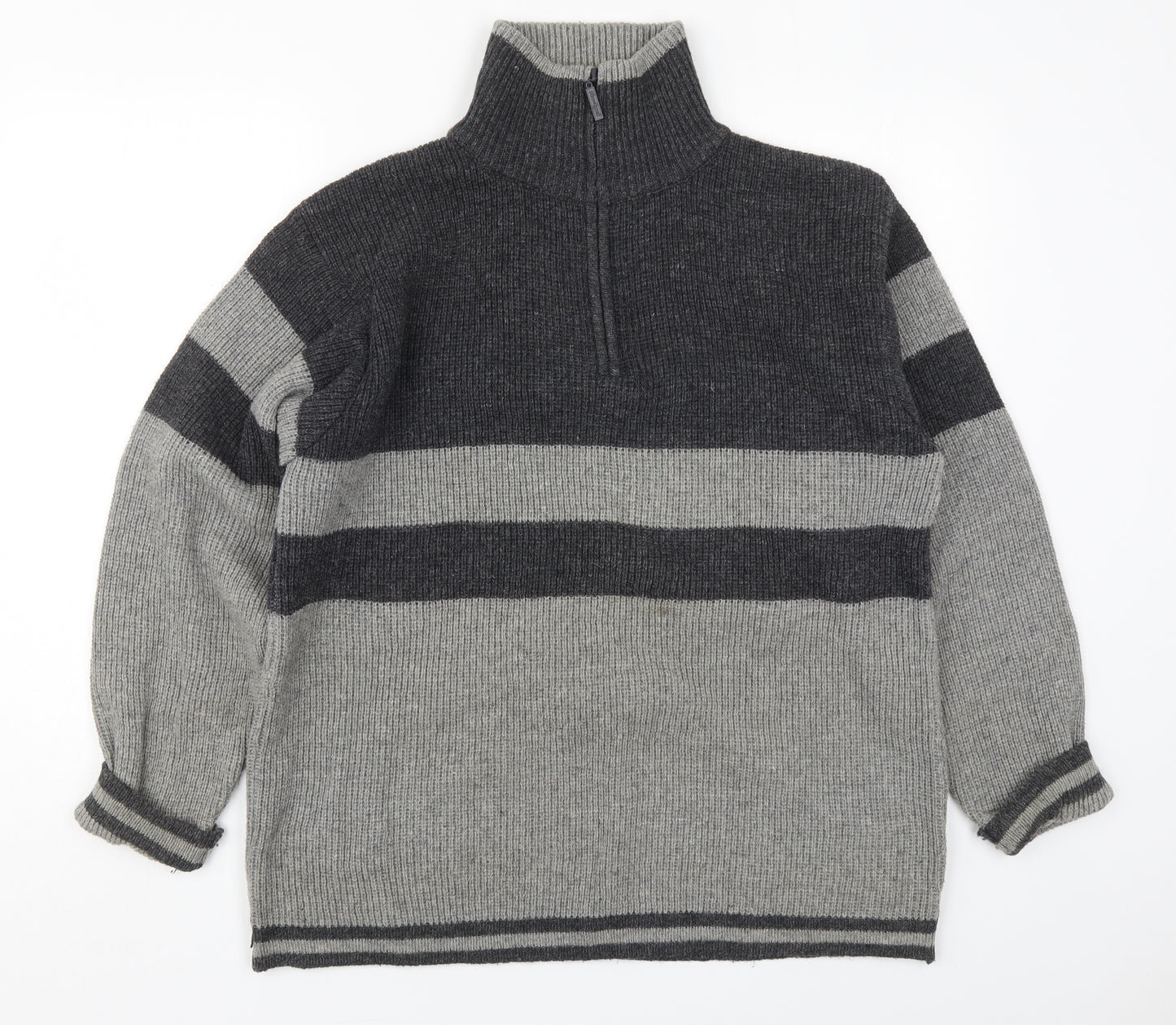 New Epoch Mens Grey High Neck Striped Acrylic Pullover Jumper Size L