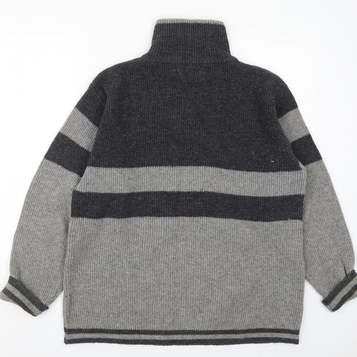 New Epoch Mens Grey High Neck Striped Acrylic Pullover Jumper Size L