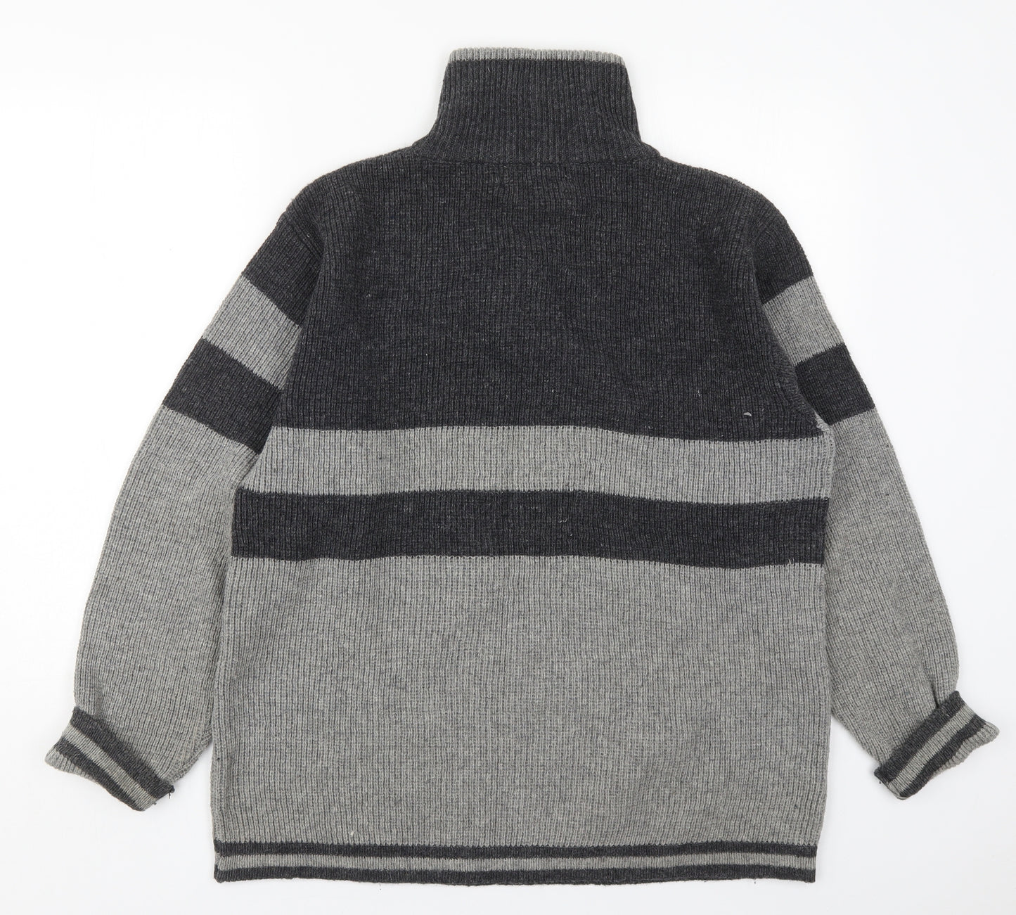 New Epoch Mens Grey High Neck Striped Acrylic Pullover Jumper Size L