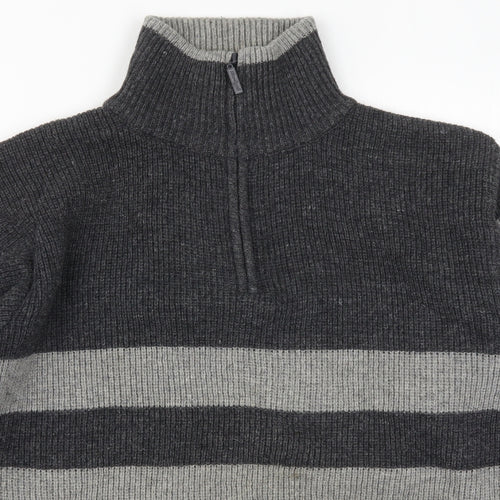 New Epoch Mens Grey High Neck Striped Acrylic Pullover Jumper Size L