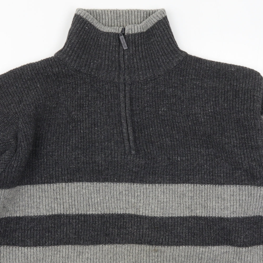 New Epoch Mens Grey High Neck Striped Acrylic Pullover Jumper Size L