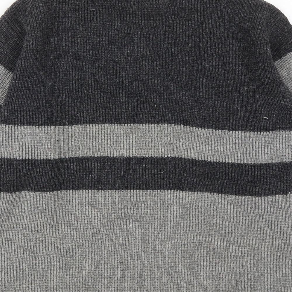 New Epoch Mens Grey High Neck Striped Acrylic Pullover Jumper Size L