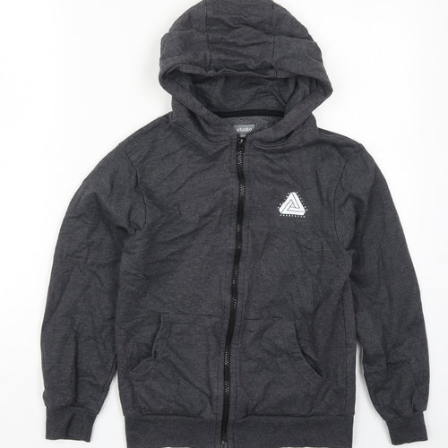 Studio Boys Grey  Cotton Full Zip Hoodie Size 10-11 Years  Zip - Online Offline Connect