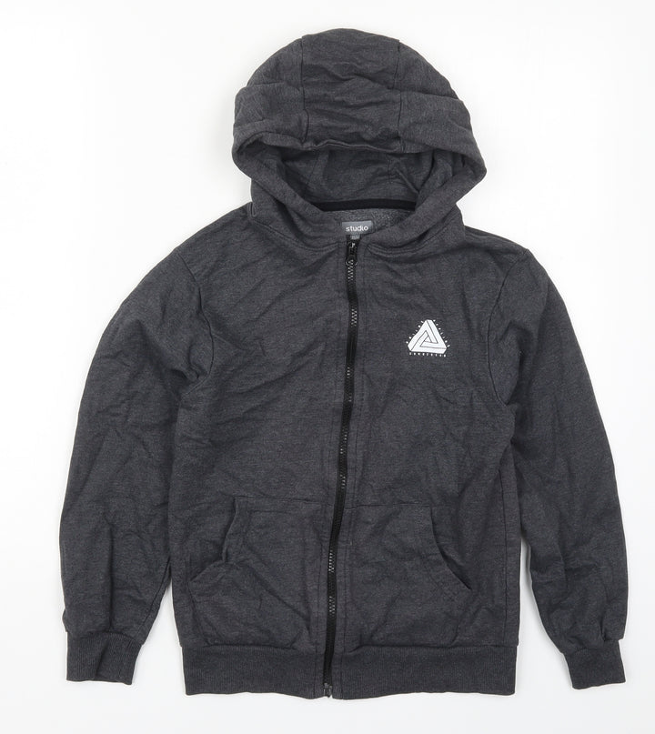 Studio Boys Grey  Cotton Full Zip Hoodie Size 10-11 Years  Zip - Online Offline Connect