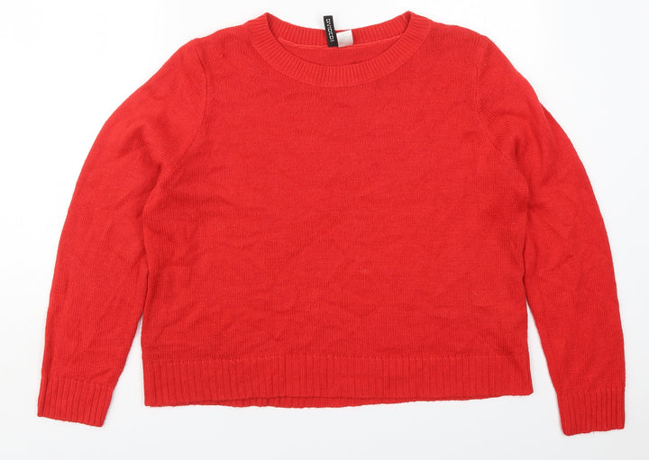 H&M Womens Red Round Neck  Acrylic Pullover Jumper Size L