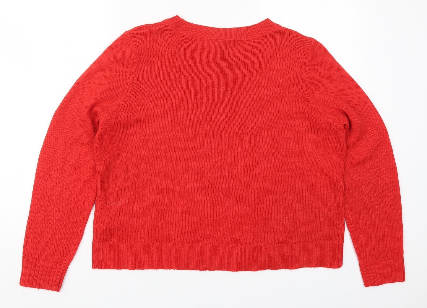 H&M Womens Red Round Neck  Acrylic Pullover Jumper Size L