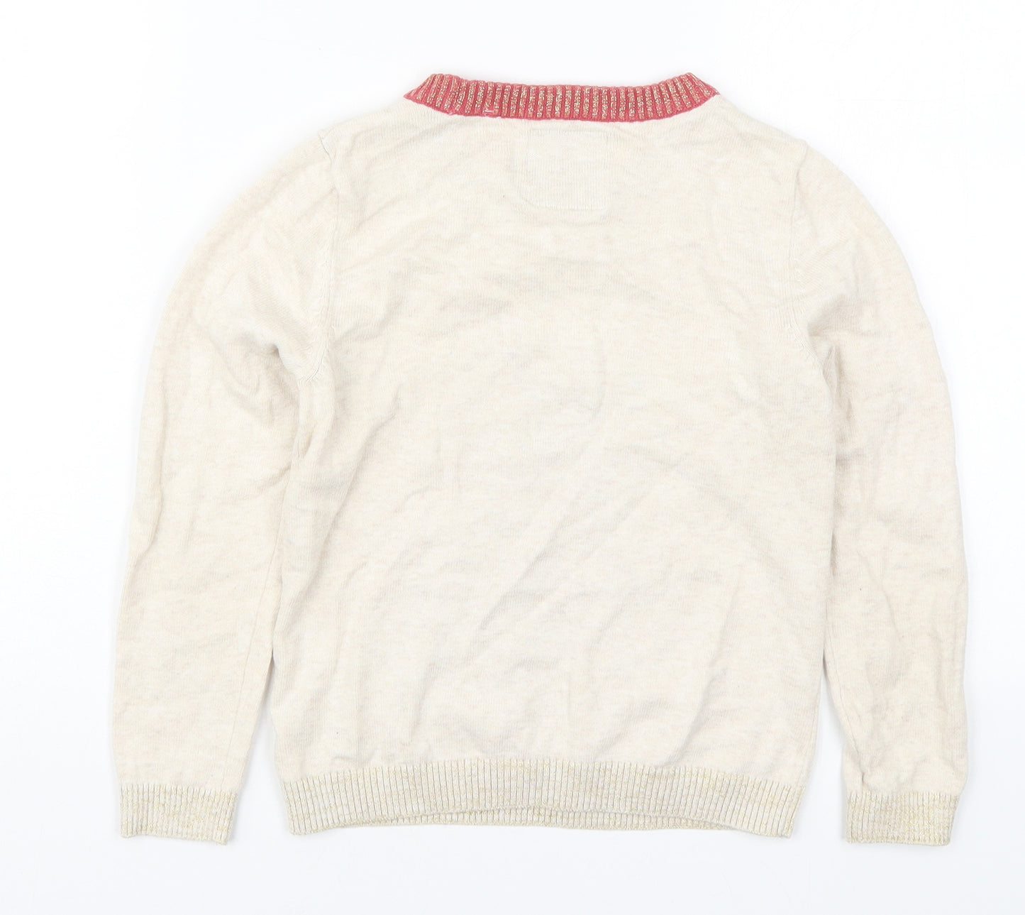 TU Girls Beige Round Neck  Cotton Pullover Jumper Size 7 Years   - Horse